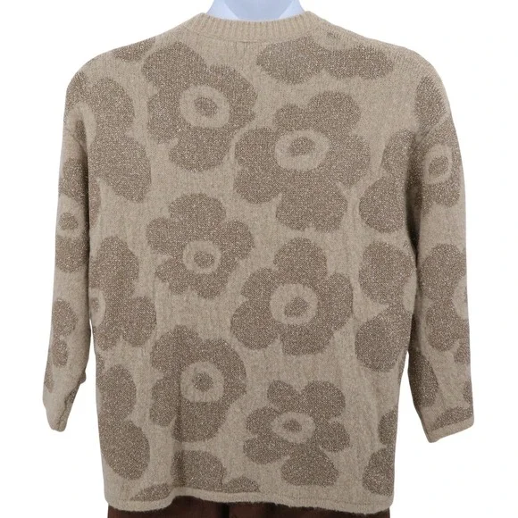 Alessia Santi Floral Jacquard Knit Sweater Italian Made Sparkle Boxy Fit - Picture 8 of 13